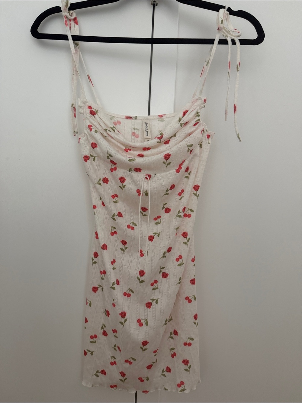 For love&lemons  Floral Tie-Shoulder Slip Dress with Red Cherry Print